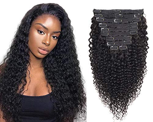 Apeasex Jerry Curly Clip in Hair Extension Brazilian Remy 3B 3C Curly Hair Clip ins Human Hair Extensions 1B Natural Black Color for African American Women 10Pcs/lot 120g/set (20 inch)