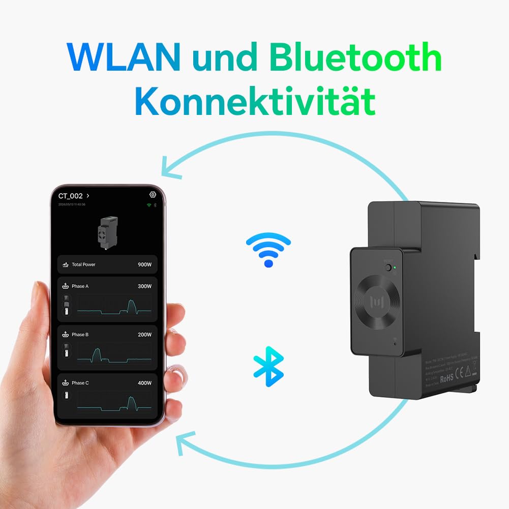 Marstek Venus D CT002 Compteur Intelligent Triphasé : Compteur intelligent pour installations triphasées ou monophasées, 0% TVA, Supporte le WLAN, Bluetooth, Prêt pour le photovoltaïque, Ajustement