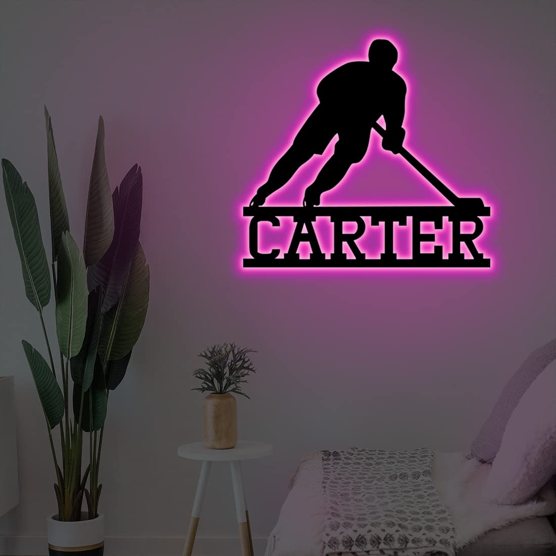 Ozinna Personalizzato Nome e Hockey Metallo Segno Lampada LED 16 Colori con Telecomando Decorazione d'Arte da Parete Regali di Natale per Feste di Compleanno Decorazioni per la casa,style 6