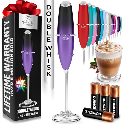 Zulay Kitchen Batidor de leche con 4 pilas Duracell – Potente máquina de espuma de mano para...