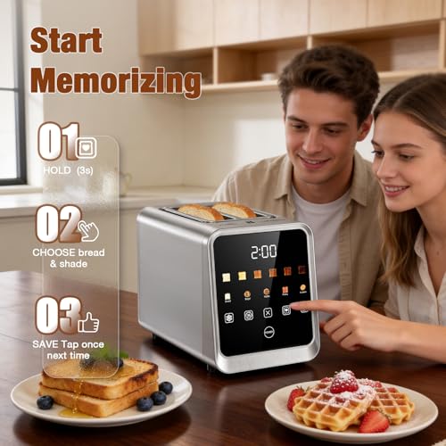 Image of 2 Slice Toaster, Smart Digital Touchscreen with Memory Function, 1.5 inch Extra-Wide Slots, 5 Bread Types & 6 Browning Settings, 900W for Fast Toasting, Defrost & Reheat Modes