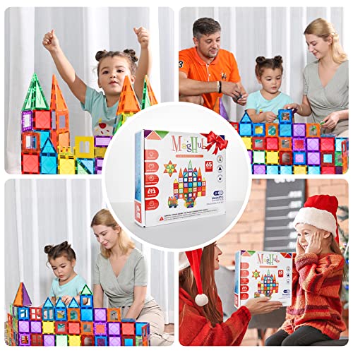 Maghub Magnetic Tiles 65 Piece Set Kids Magnet Toys,Clear 3D Magnetic Building Blocks Set, Magnetic Stacking Toy Construction Preschool Learning Educational Toy For Toddlers Children Boys Girls #TOP5