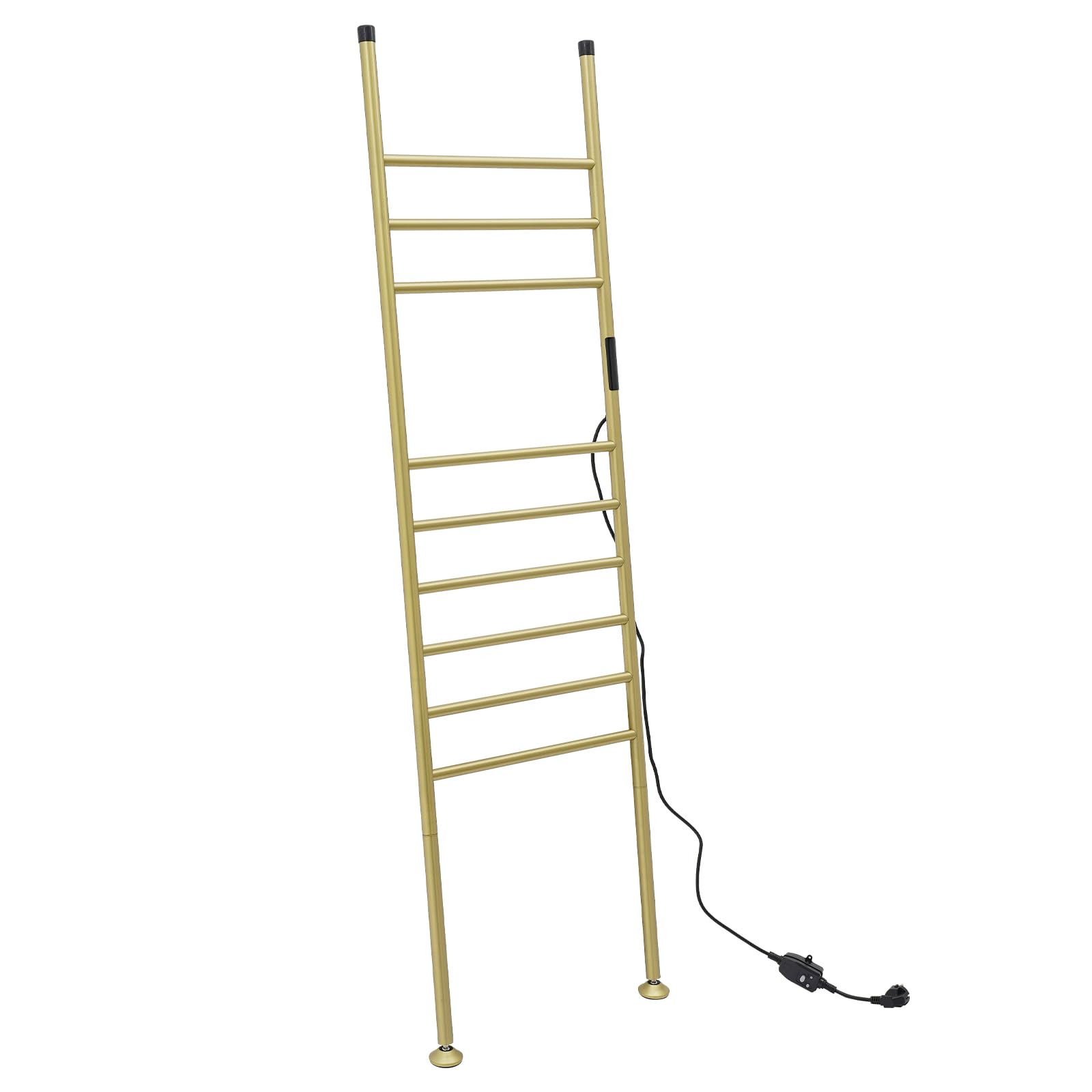 Toallero eléctrico, escalera independiente con temporizador 1-24H, 45-70 °C, 180 W, calentador de toallas de pie, 9 travesaños (dorado)