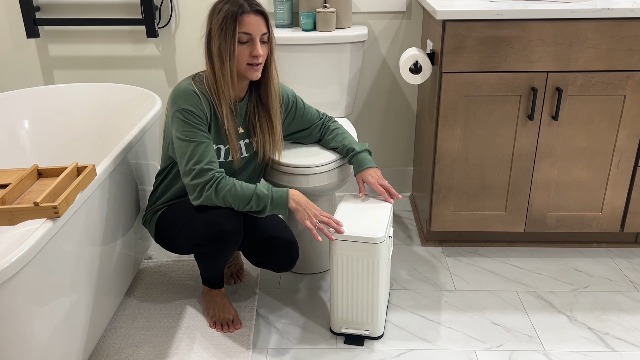 Image of Small Trash Can with Lid Soft Close-10L /2.6 Gal Stainless Steel Outdoor Dog Poop Garbage Can-Metal Waste Bins with Pedal for Bathroom Bedroom Office-White