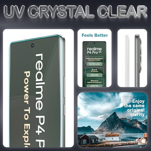 Image of ArmourPro Military Grade UV Tempered Glass Compatible For Realme P4 Pro 5G (6.8 Inch) With Easy UV Installation Kit | Edge To Edge Full Screen Coverage | Crystal Clear, Pack of 2