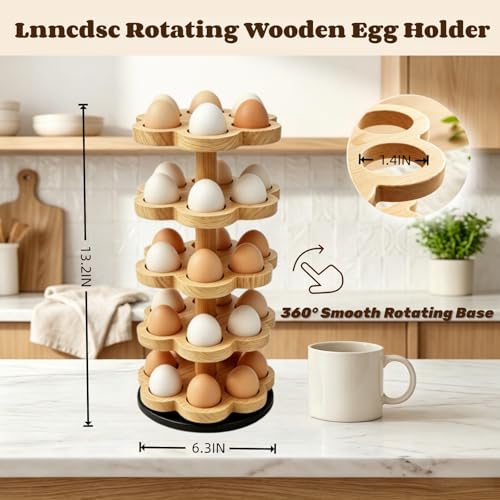360° Rotating Wooden Egg Holder for 30 Eggs (Wood) - Image 2