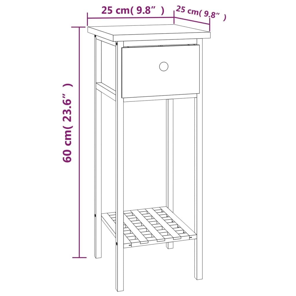 Table d’appoint avec tiroir en Bois de Noyer Massif Finition à l’Huile 25 x 25 x 60 cm, pour Salon Chambre Bureau, guéridon Rangement