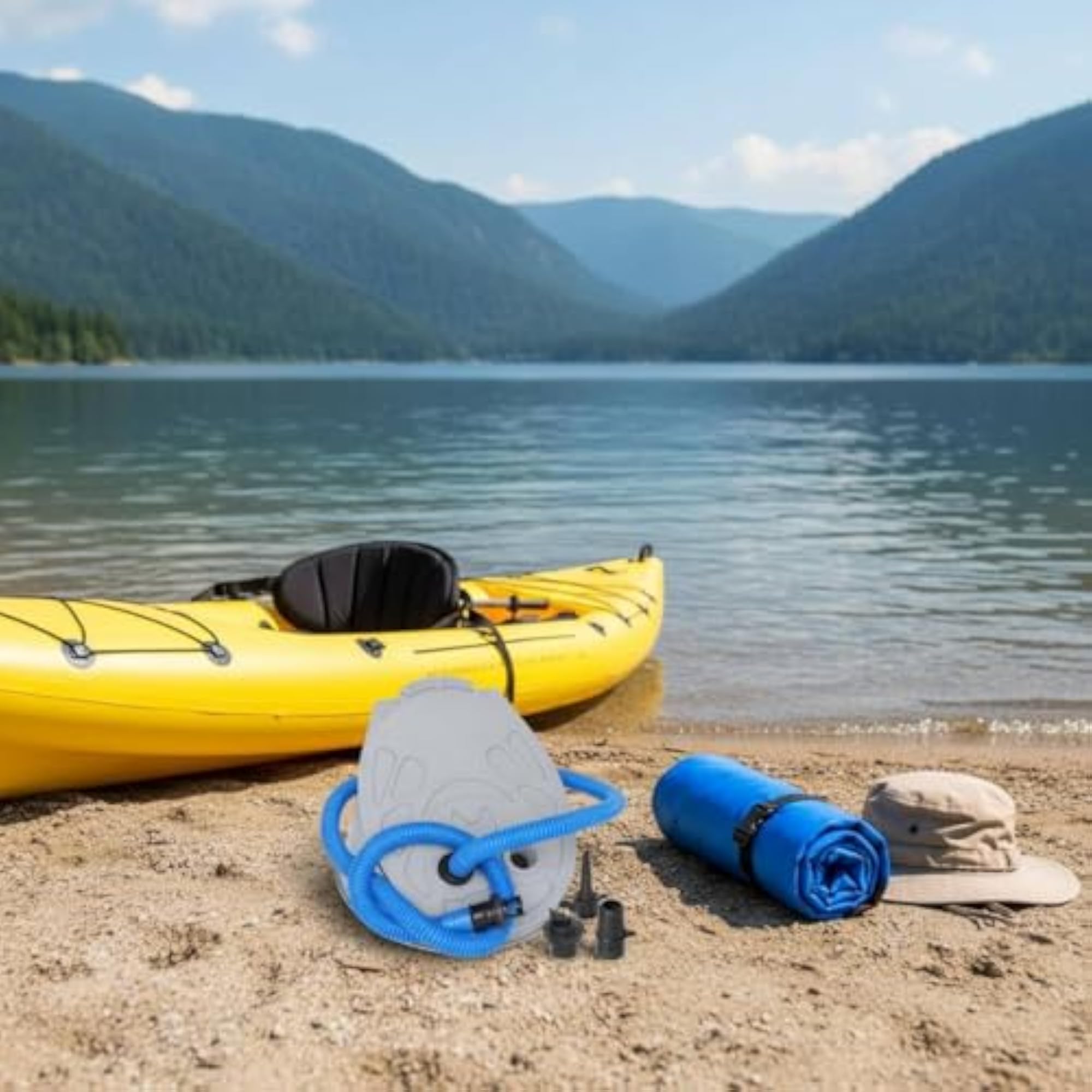 Inflatable Boat Pump with Multiple Nozzle Adapters