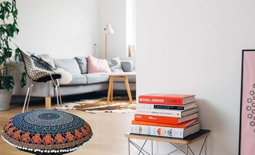 Third Eye Export 32" Blue Mandala Hippie Room Decor Floor Pillow Meditation Cushion Round Pillows Seating Cushions Cover Outdoor Pouf Circle Boho Gypsy Yoga Covers #TOP5