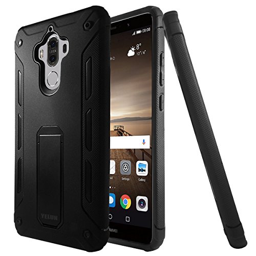 Huawei Mate 9 Case,YELUN[Heavy Duty]Shockproof Slim Fit Dual Layer Soft TPU & Hard PC Rugged Holster Cover Full-body Protective Bumper Case with Kickstand for Huawei Mate 9 Case/Black