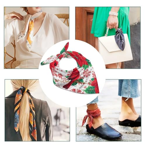 Cardinal Bird Poinsettias Head Scarf for Women Hair Square Scarves Headscarf for Sleeping4