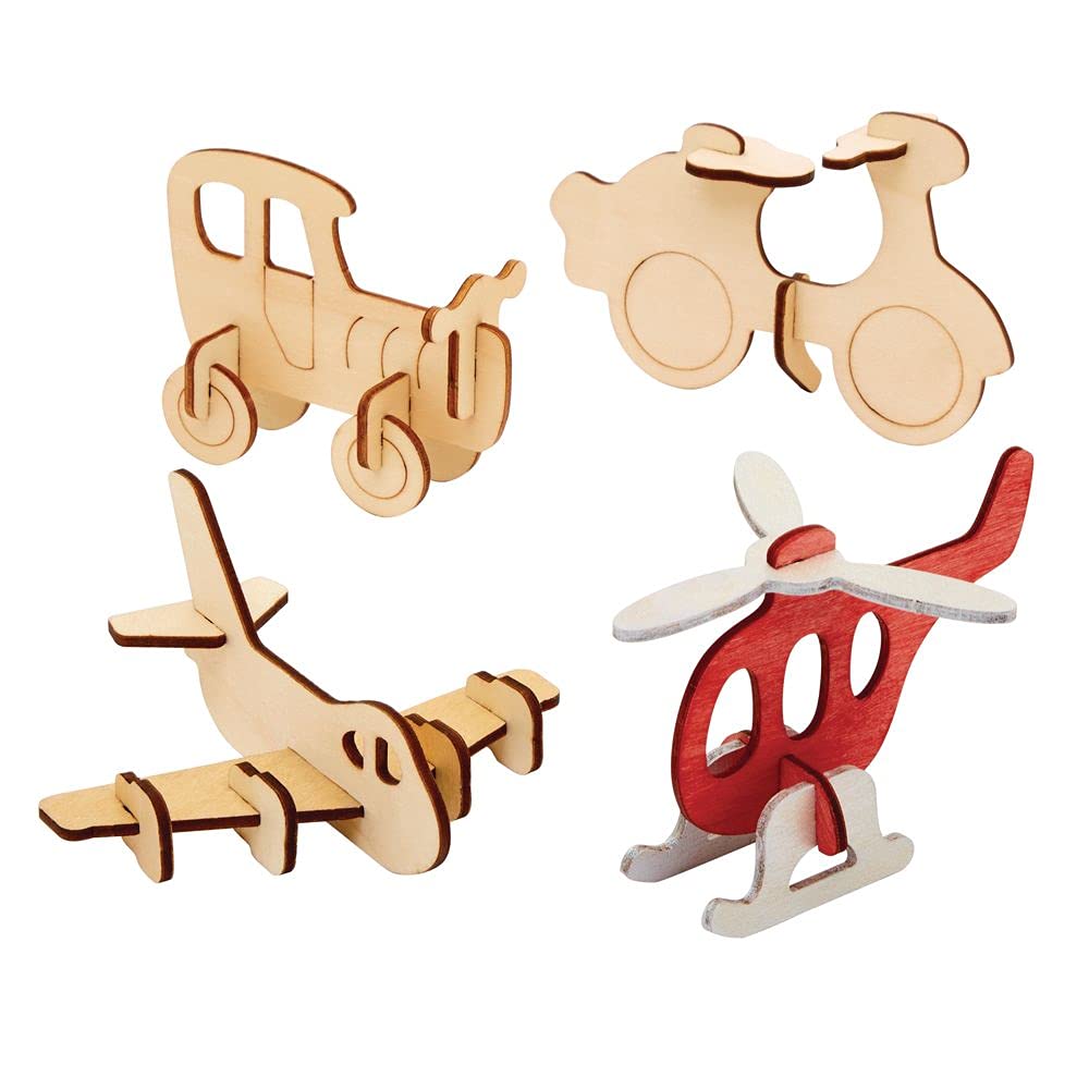 Colorations Decorate Your Own 3-D Wooden Vehicle Puzzles, Set of 4 Designs