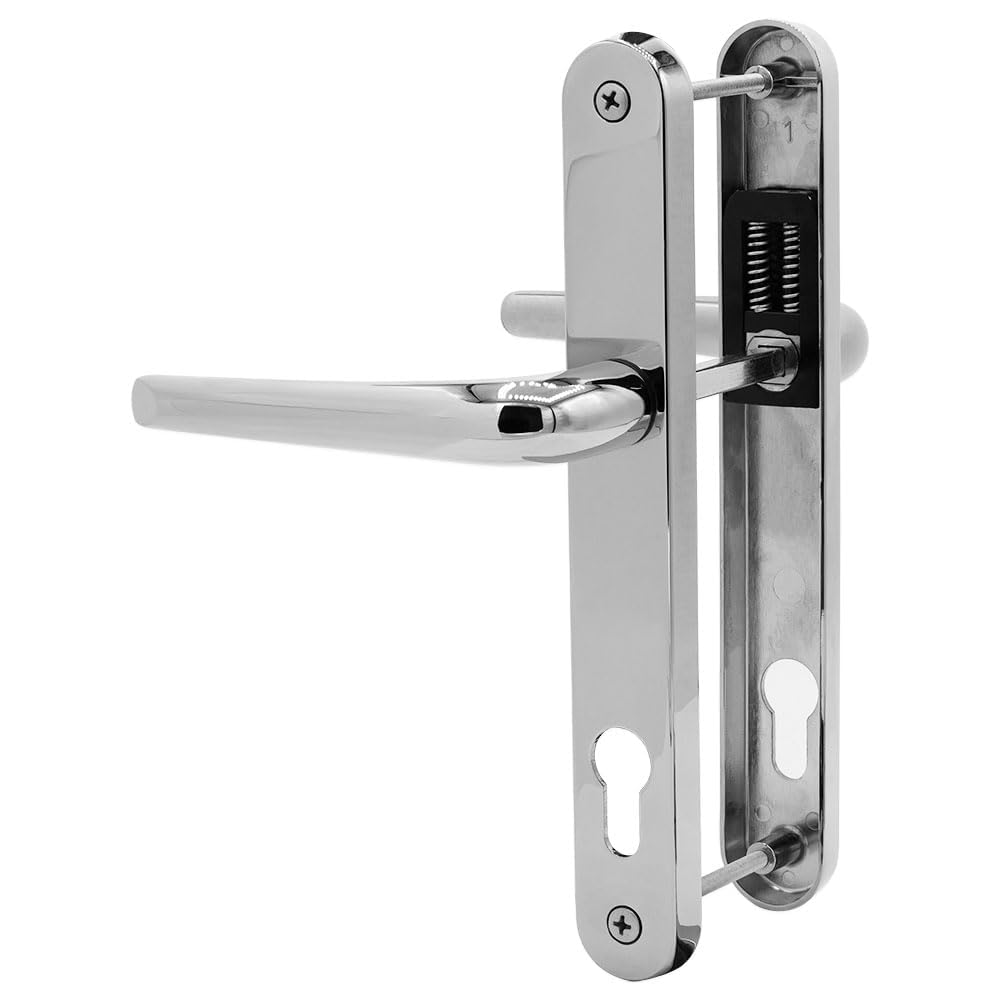 uPVC Door Handle 92mm PZ Sprung Pair for PVC and Composite Doors Chrome 210mm Fixing Centres