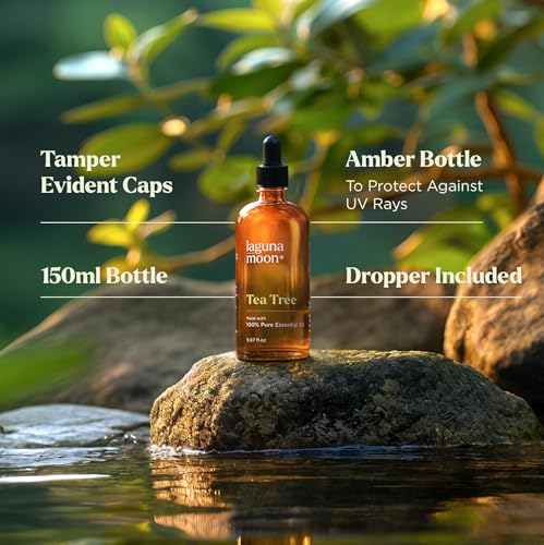 Image of Lagunamoon Australian Tea Tree Essential Oil (150ml) - XXL Bottle with Drops for Candle Making Scents and Cleaning Products - Fragrance Oil for Aromatherapy, Relaxation, Diffusers, Yoga, Home Care
