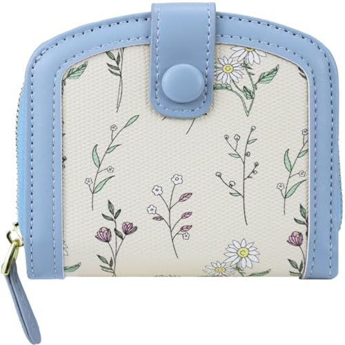 Cute Wallet Women Blue Womens Wallet for Girls Flower Wallet for Women Small Wallets for Women Leather Credit Card Holder Kawaii Cash Wallet for Women Ladies and Girls