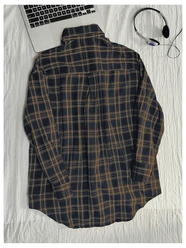 SweatyRocks Women's Vintage Button Down Long Sleeve Flannel Plaid Collared Shirt Shacket Blouse2