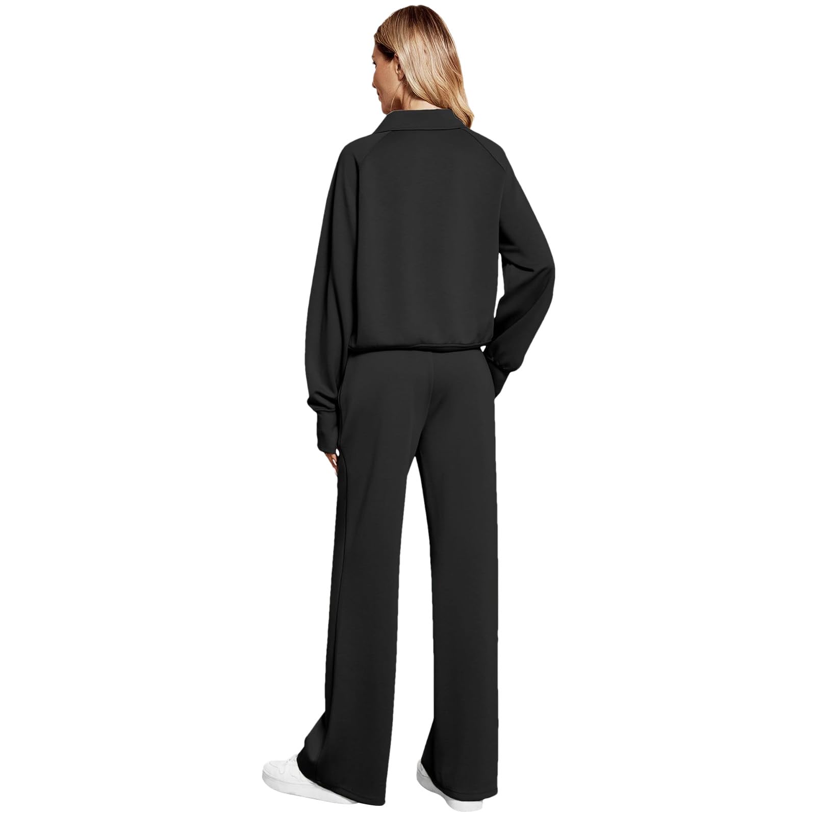 Momuk Donna 2 Pezzi Set di Tute da Donna Felpe Casual con Risvolto e Mezza Zip e Pantaloni a Gamba Larga Set da Salotto Tuta da Ginnastica