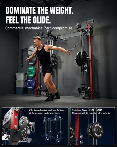 Image of Mikolo Folding Squat Rack, Wall Mounted Power Rack with Cable Crossover Machine & LAT Pull Down, Functional Trainer with 5 Adjustable Function Modes, Home Gym Package