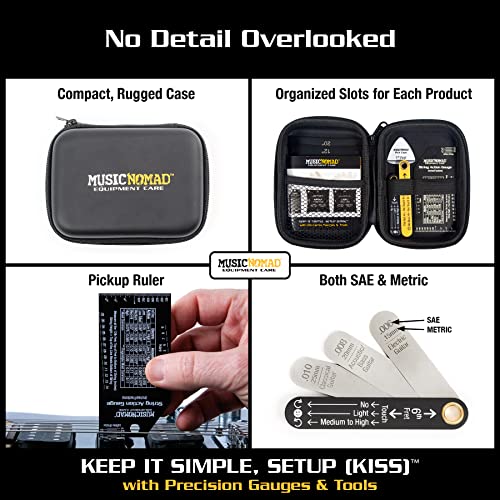 musicnomad precision 6 pc guitar setup gauge tool set - plus 24 pg instructional booklet and storage case mn604