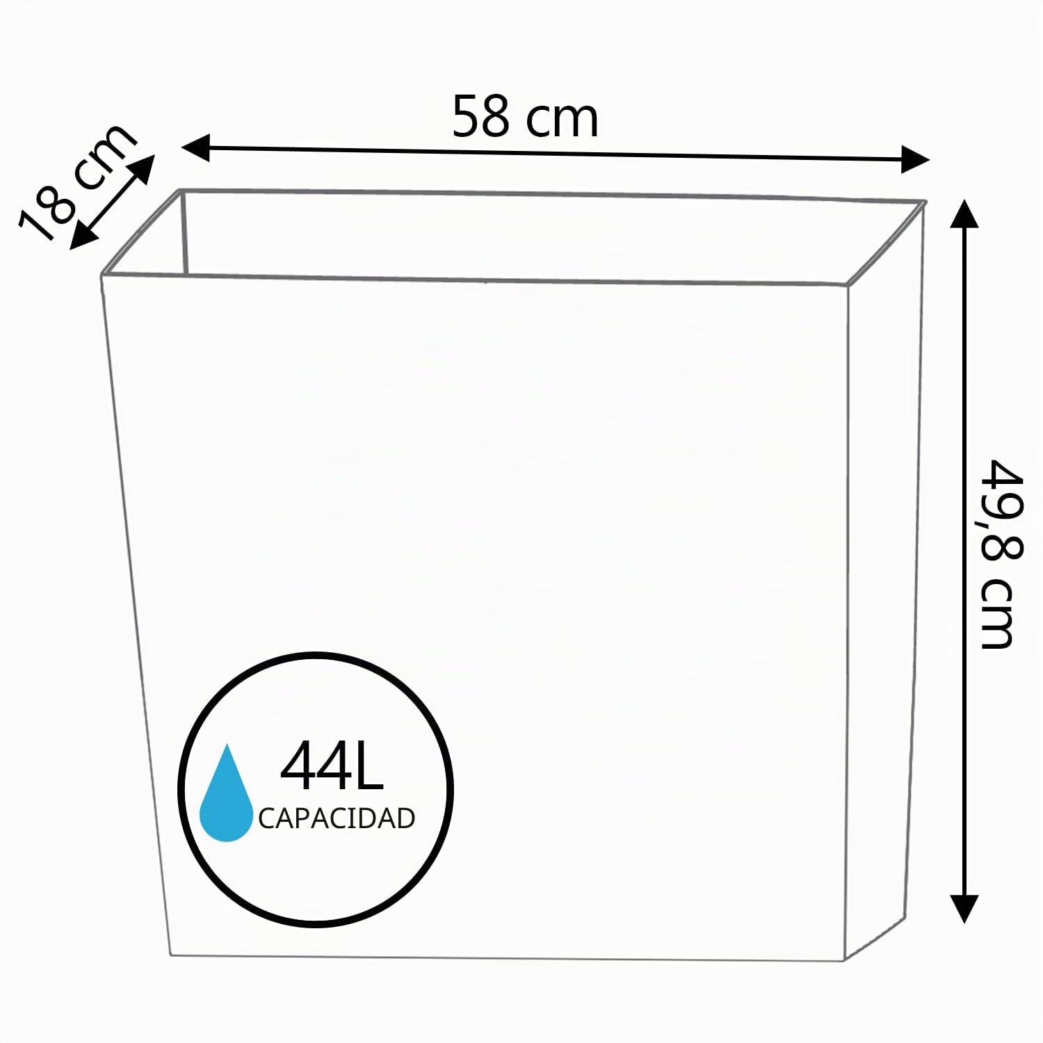 IMJ-Global Furu Case Lot de 3 macetas rectangulares de plástico, 58 x 18 x 49,8 cm, para interior/exterior, negro, 44 litros, diseño moderno