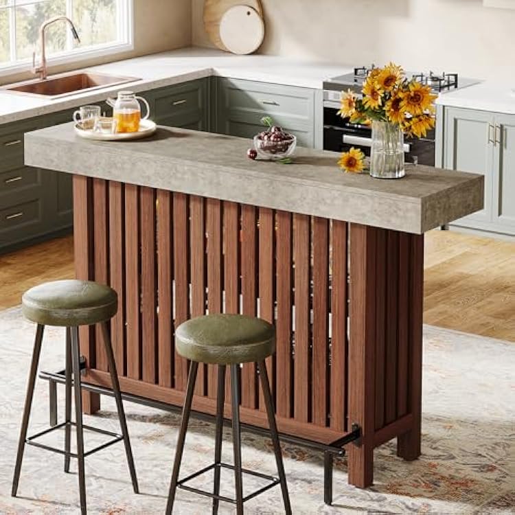 Tribesigns 63-Inch Large Home Bar Unit, 2-Tier Mini Bar Table, Height Pub Table with Footrest, Modern Coffee Bar Cabinet for Home Kitchen, Bistro, Dining Room, Living Room | 2-Tier