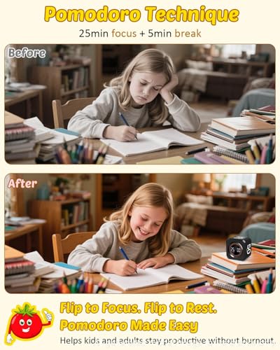 Image of Digital Pomodoro Timer Cube 5 /10 /25 /50min, Visual Productivity Flip Timer for Kids Classroom Desk, Custom Countdown, Silent and Sound Mode for ADHD Study Work Game Kitchen (Black)