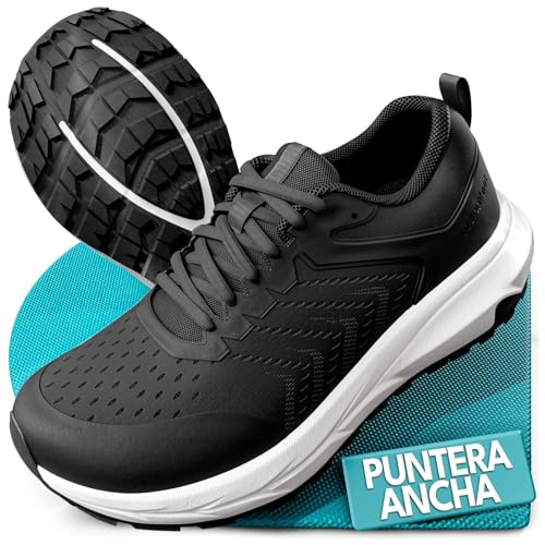 RestoreFeet Zapatillas Puntera Ancha | Hombre y Mujer Transición al Barefoot | Ideales para el Deporte (Negro, Sistema Tallas Calzado EU, Adulto, Números, Ancho, 38)