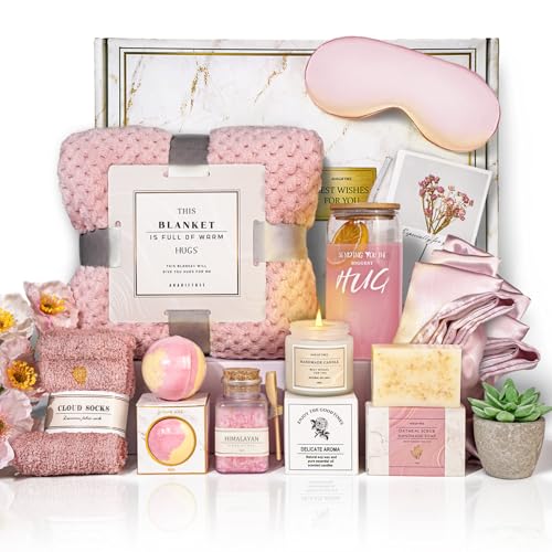AHAGIFTREE Get Well Soon Gift Baskets For Women,12PC Get Well Gifts for Women After Surgery,Birthday Gifts,Care Package,Grief,Sympathy,Condolences Gift Basket for Friend (pink)
