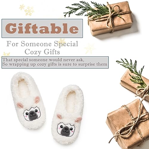 Image of Cozylook Cute Animal Slippers for Women and Kids Fuzzy Non Slip Soft Sole | Warm plush lining, gripper dots, playful animal details, machine wash cold, toddlers teens and adult women, indoor use