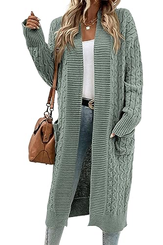 Onedreamer Womens Long Cardigan Cable Knit Open Front Long Sleeve Sweater Coats with Pockets3
