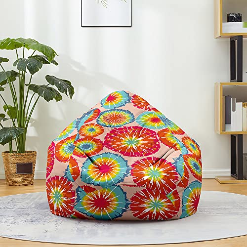 Fasbuy 3D Multicolor de Puff, Puff Gigante sin Relleno con Asa, Salon Bean Bag para Almacenaje, Puf Sofa de Color, para Adultos y Niños, Exteriores y Interiores (Rojo Azul,130x150cm)