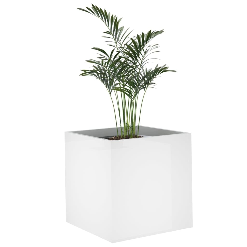 Pflanzgefäß Hochglanz-Weiß 40x40x40 cm aus Holzwerkstoff, robuster Pflanzkasten für Innenräume, dekoratives Deko-Element für Wohnzimmer, Schlafzimmer und Büro, ideal