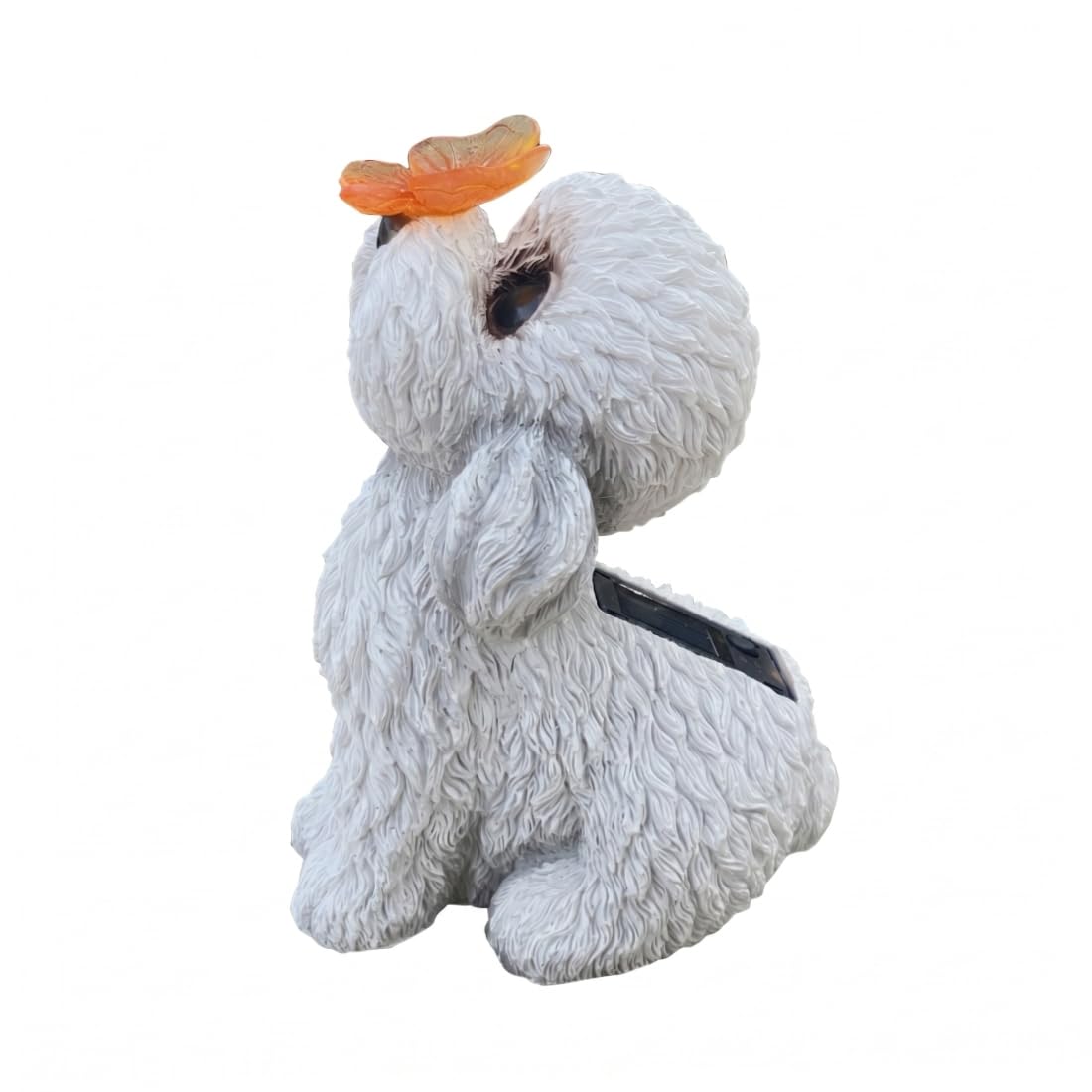 Estatuas de Perros al Aire Libre, Estatua de jardín Solar, estatuilla de Perro de Peluche Blanco con luz LED de Mariposa - Decoración de Patio y Patio al Aire Libre.