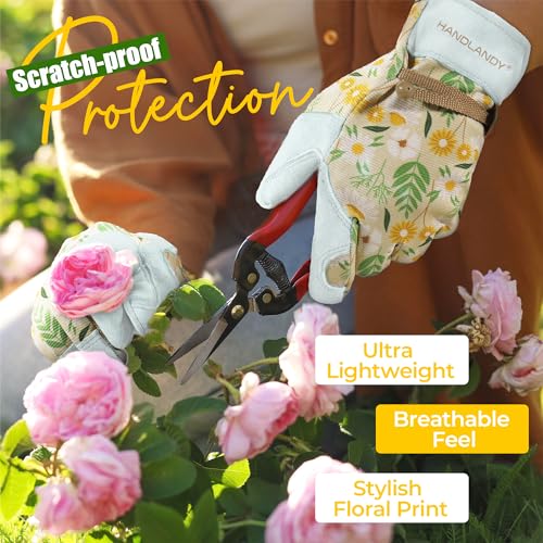 HANDLANDY Gardening Gloves for Women Utility Goatskin Leather Safety Work Gloves Breathable Ladies Leather Garden Yard Gloves - Image 3