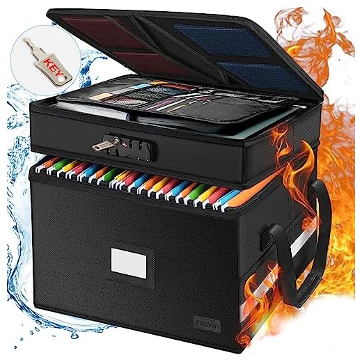 Fireproof Document Box with Lock, 2 Layers Fireproof File Box, Portable Important Document Organizer, Collapsible Waterproof File Box Organizer with Handles (Black)