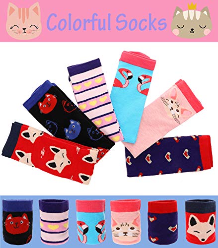Girls Knee High Socks 6 Pairs Animal Pattern (3-12 Years Old, Animal G)