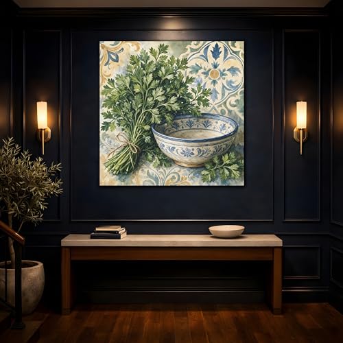 Impression sur toile persil et bleu de qualite supérieure 40x40 cm