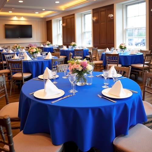 Image of sancua Royal Blue Round Tablecloths 70 Inch (Fit 20-58 Inch Tables), 6 Pack