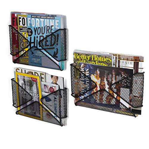 Wall35 Carta Black Wire Basket File Folders Letter Size, Wall Mounted Office Desk Organizer, Mail or Magazine Holder Set of 3