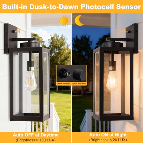 Image of 20 inch Oil Rubbed Bronze Dusk to Dawn Outdoor Wall Lights with Closed Bottom | Large Waterproof Outdoor Wall Lantern Porch Lights, Anti-Rust Modern Outside Wall Sconce Coach Light for House, E26, 2-Pack