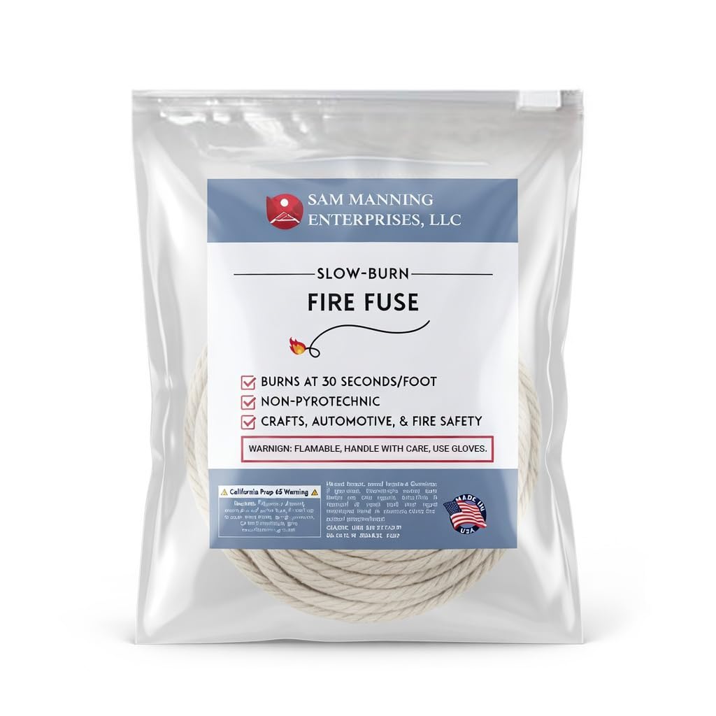 Slow Burn Safety Fuse – Non-Pyrotechnic Fireworks Fuse Alternative, 30 Sec/Foot Burn Rate, Natural Materials, 35 FT Professional Fuse's for Fire Safety, Crafts & Mechanical Use