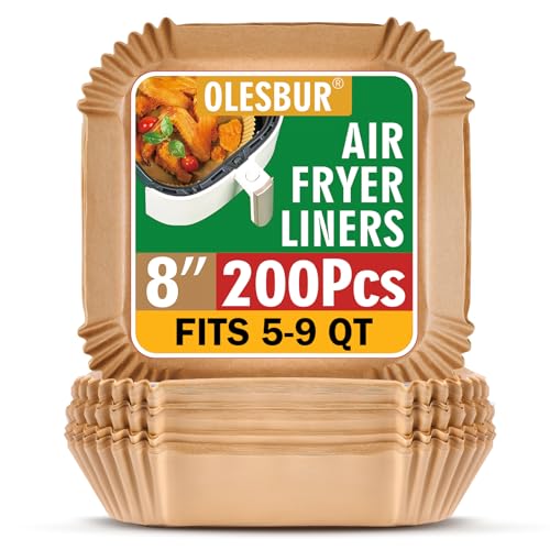 OLESBUR Air Fryer Liners Disposable, 200Pcs 8 Inch Airfryer Paper Liners, Unbleached Parchment Paper for Air Fryer Basket, Non-Stick Air Fryer Accessories, Liners for Baking, Parchment Paper Sheets