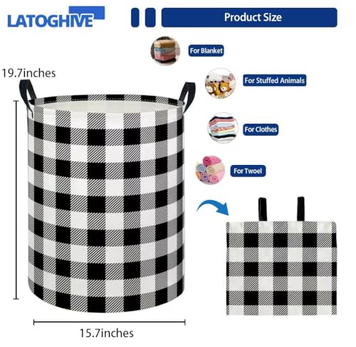 Image of Baby Laundry Hamper kids laundry Basket Waterproof Laundry Bag for Bedroom Clothes Organizer Room Decor(Checkered)