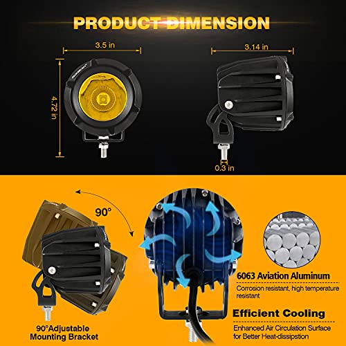 Image of Auxbeam 3.5in 50W Round LED Offroad Light, 5000LM Amber Fog Light, Yellow Spot Flood Combo for Jeep & Truck