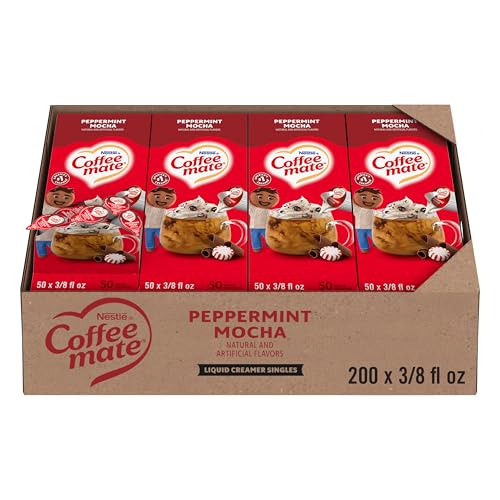 Image of Nestle Coffee mate Coffee Creamer, Peppermint Mocha, Liquid Creamer Singles, Non Dairy, No Refrigeration, 0.375 fl oz Tubs (Pack of 200)