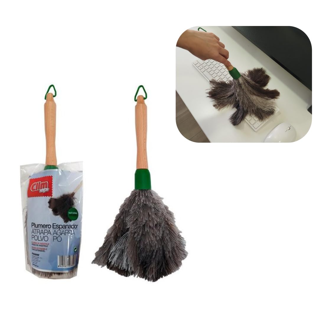 Aldwin Spolverino in piume di struzzo, 38,1 cm, con manico in legno, riutilizzabile, soffice piumino naturale per la pulizia, lavabile, tastiera, casa, auto, ufficio