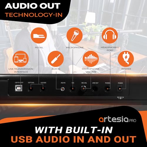 Image of Artesia PE-88 Arranger Keyboard Piano with Full Size Velocity Sensitive Keys - 88 Key Semi-Weighted Keyboard Workstation - Portable Electric Piano Keyboard with 137 Voices & 100 Backing Track Styles