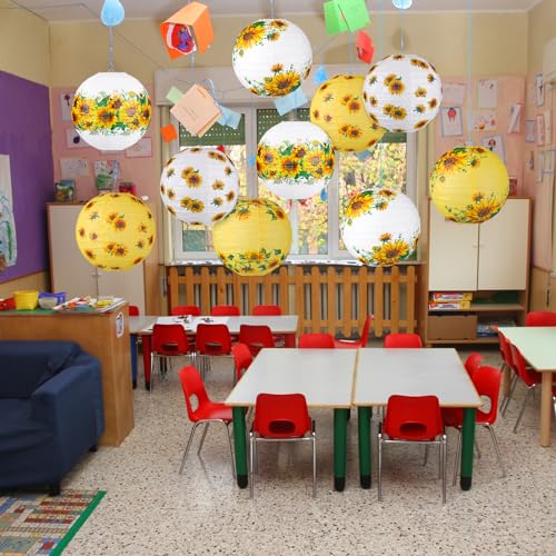 Image of Panelee 12 Pcs Sunflower Paper Lanterns Party Decorations 8 Inch Hanging Round Hanging Paper Party Decorations for Holiday Indoor Outdoor Supplies