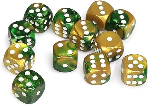 DND - Juego de dados Chessex D&D de 0.630 in, juego de dados poliédricos de plástico Géminis, dorado, verde y blanco, dados de mazmorras y dragones,