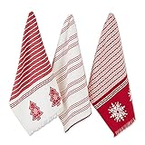 DII Nordic Christmas Collection Plaid & Stripes, Holiday Dish Towels, Kitchen Towel Set, 18x28, Red Stripes, 3 Count